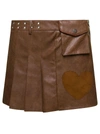 ANDERSSON BELL 'ARINA' BROWN PLEATED MINI SKIRT WITH HEART AND PATCH POCKET DETAIL IN FAUX LEATHER WOMAN