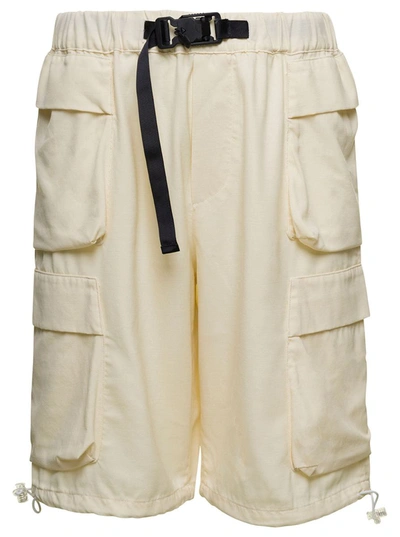 Bonsai Beige Cargo Shorts With Buckle Fastening In Stretch Wool Man In Neutrals