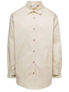 DRÔLE DE MONSIEUR BEIGE SHIRT WITH  DRÔLE FLEURIE EMBROIDERY ON CUFFS AND BACK IN COTTON MAN