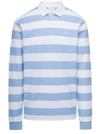 Drôle De Monsieur Light Blue And White Striped Polo Shirt With Logo Embroidery In Light Blue