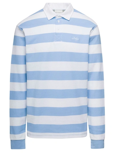 Drôle De Monsieur Light Blue And White Striped Polo Shirt With Logo Embroidery