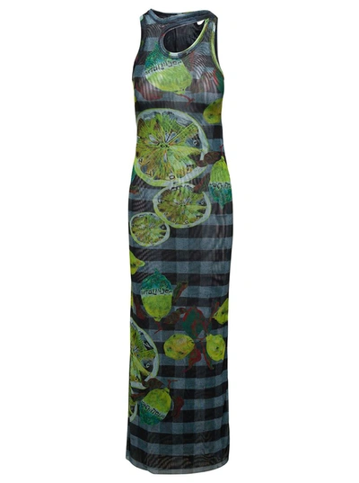 OTTOLINGER LONG MULTICOLOR ASYMMETRIC DRESS WITH CUT-OUT AND LEMON PRINT IN MESH WOMAN