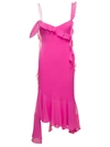 The Andamane Asymmetric Miranda Midi Dress With Ruffle-detailing In Pink Silk Woman In Flamingo Pink