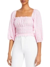 CHARLIE HOLIDAY BOHEME WOMENS OFF THE SHOULDER CHECKERED PEASANT TOP