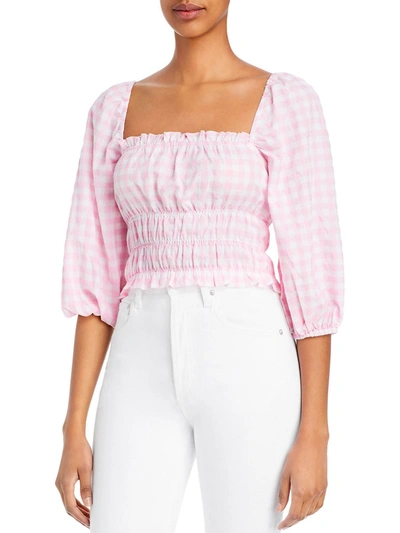 Charlie Holiday Boheme Womens Off The Shoulder Checkered Peasant Top In Pink