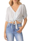 ELAN WOMENS BUTTON UP TIE FRONT CROPPED