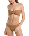 Hunza G + Net Sustain Flora Embellished Metallic Seersucker Bandeau Bikini In Brown