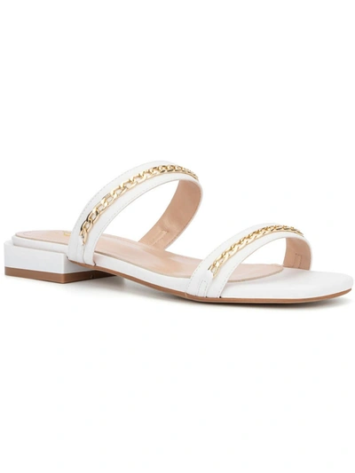 New York And Company Becki Womens Chain Slip On Slide Sandals In White