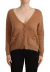 Pink Memories Brown Cardigan V-neck Long Sleeve Sweater In Brown