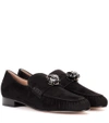 Valentino Garavani Panther-embellished Suede Loafers In Black