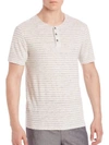 VINCE STRIPED LINEN HENLEY TEE,0400094433484