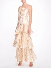 MARCHESA ONE SHOULDER ASYMMETRICAL TIERED GOWN