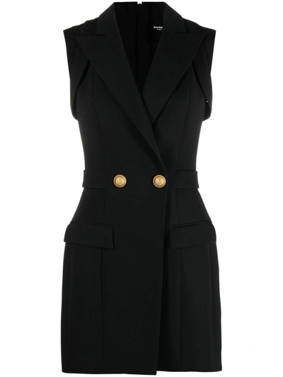 Balmain Button-embellished Tailored Dress In Black