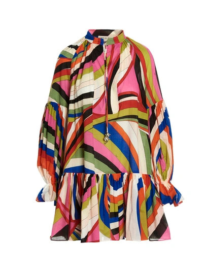 Pucci Woman Mini Dress Green Size 6 Cotton In Multi