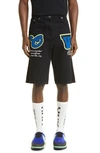 OFF-WHITE OFF-WHITE VARSITY PATCH DENIM SHORTS