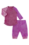 Paigelauren Long Sleeve Slub Knit Loungewear Set In Magenta Marble