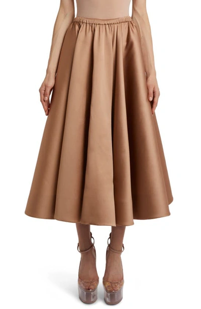 Valentino Pleated Duchesse Midi Skirt In Sand