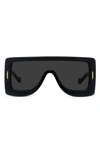Loewe Anagram Acetate & Metal Shield Sunglasses In Shiny Black / Smoke