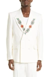 CASABLANCA EMBROIDERED LAPEL DOUBLE BREASTED WOOL BLAZER