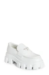 Prada Monolith Logo-plaque Loafers In Bianco