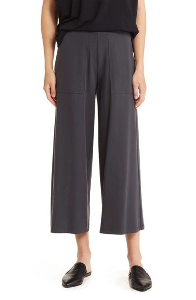 Eileen Fisher Jersey Crop Wide Leg Pants In Graphite