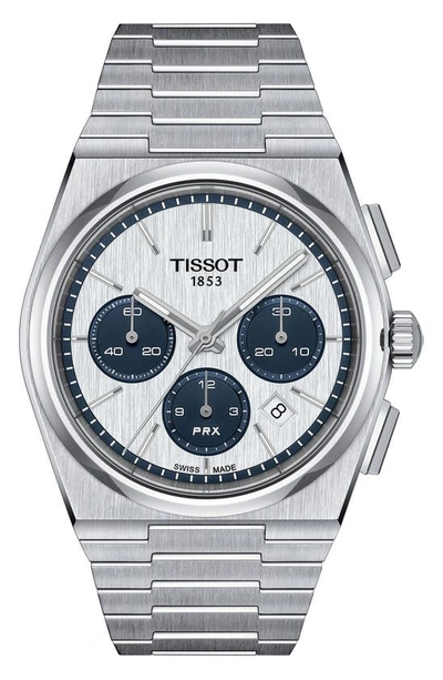Tissot Men's Swiss Automatic Chronograph Prx Stainless Steel Bracelet Watch 42mm In White/silver