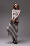 Topshop Textured Crochet Stripe Midi Jersey Dress In Mono-multi In White Multi