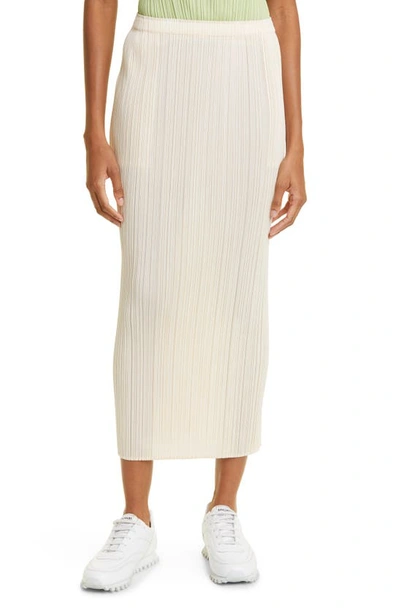 Issey Miyake New Colorful Basics 3 Pleated Midi Skirt In Light Beige