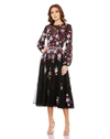 Mac Duggal Sequined Floral High Neck Puff Sleeve Midi Dress In Black Multi