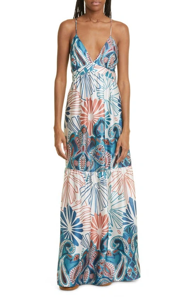 Ba&sh Paisley Print V-neck Maxi Dress In Blue