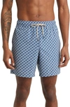 Fair Harbor The Bungalow Swim Trunks 5 Rolling Waves In Navy Geo