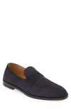 Brunello Cucinelli Suede Penny Loafer In Navy
