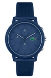 LACOSTE 12.12 CHRONOGRAPH SILICONE STRAP WATCH, 44MM