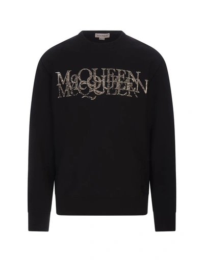 Alexander Mcqueen Logo Embellished Crewneck Sweatshirt In Black