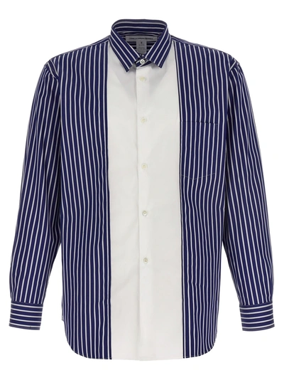Comme Des Garçons Shirt Paneled Striped Shirt In Blue