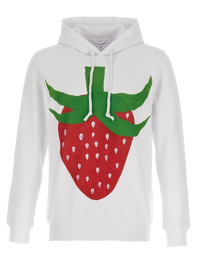 Comme Des Garçons Shirt X Brett Westfall Strawberry Print Cotton Hoodie In White