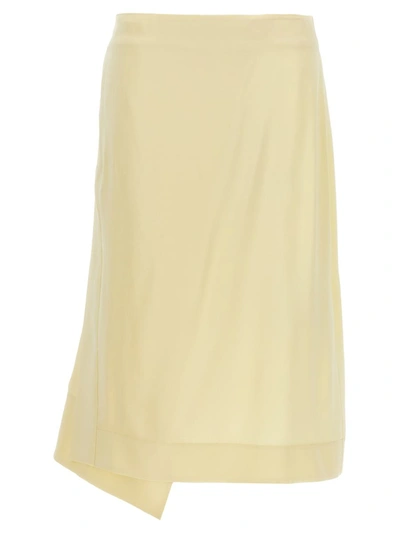 Jil Sander Satin Skirt With Side Slit In Yellow