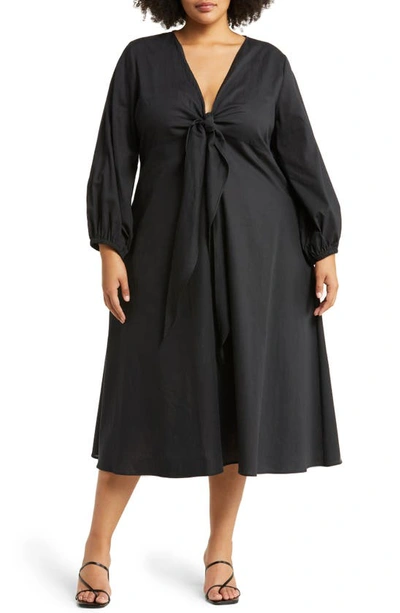 Harshman Women's Novella Cotton & Linen Tie-front Dress In Black