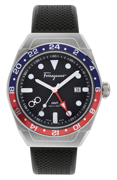 Ferragamo Slx Gmt Silicone Strap Watch, 43mm In Stainless Steel