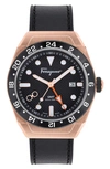 Ferragamo Slx Gmt Leather Strap Watch, 43mm In Rose Gold