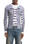 Y/project X Jean-paul Gaultier Trompe L'oeil Denim Jacket Top In Blue/ White