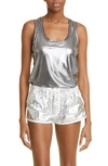 Tom Ford Laminated Fluid Jersey Racerback Tank Top In Silver