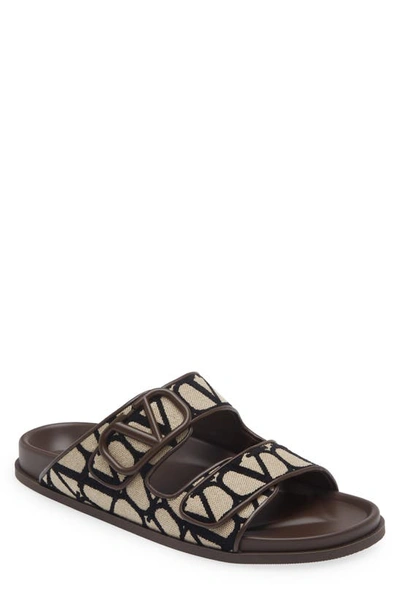 Valentino Garavani Vlogo Toile Iconographe Sandal In Beige/black