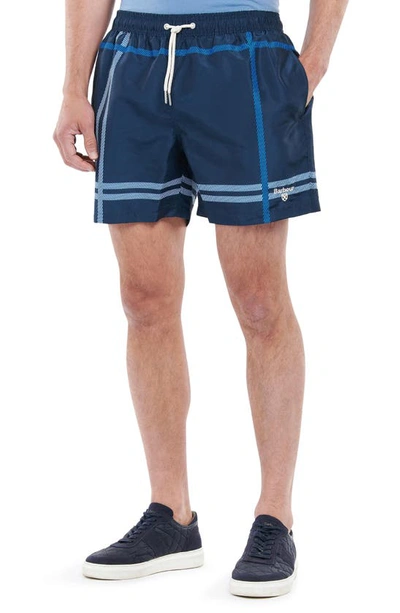 Barbour Blaine Plaid Print Swim Shorts In Blue