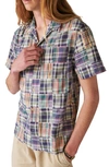 LUCKY BRAND PATCHWORK SHORT SLEEVE BUTTON-UP SHIRT