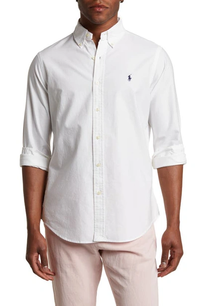 Polo Ralph Lauren Slim-fit Button-down Collar Logo-embroidered Linen Shirt In White
