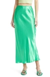 Topshop Satin Bias Midi Skirt In Apple Green In Green