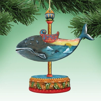 Designocracy Carousel Whale Christmas Wooden Ornament, Set Of 2 In Multi