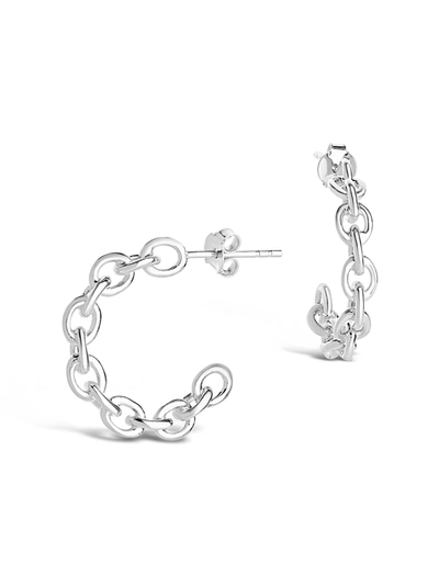 Sterling Forever Women's Delicate Chain Silver Plated Hoop Earrings In Silver-tone