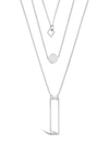 Sterling Forever Rhodium Plated Geometric Multi Layer Necklace In Silver